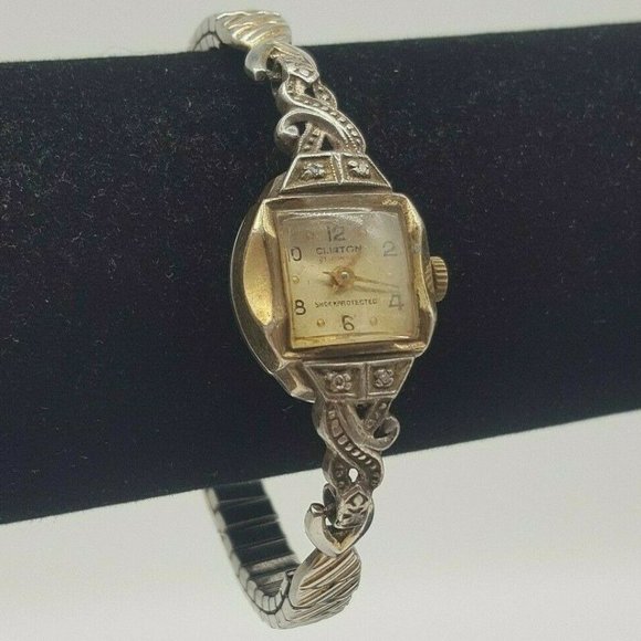 Vintage Ladies Clinton 21 Jewel 10k RGP Bezel With Diamond Accents SWISS RUNS - Picture 1 of 9
